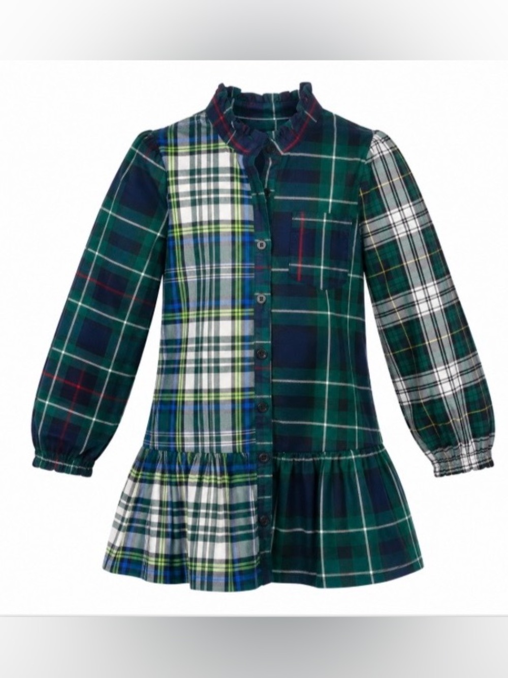 Baby Gap Girls Toddler 5 Years Dress Green Navy Patchwork Plaid Ruffle Hem NWT